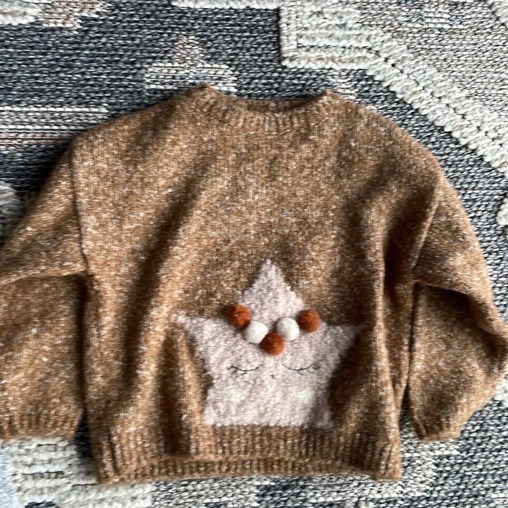 Zara 2-3 years brown sweater with Pom Pom detail